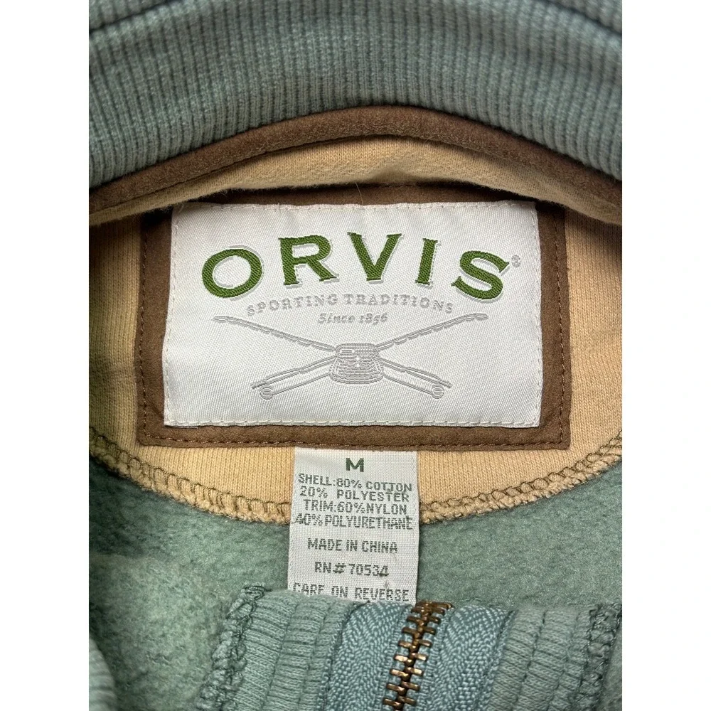 ORVIS Men's Light Blue Quarter Zip Pullover Sweatshirt Size M Cotton Blend‎